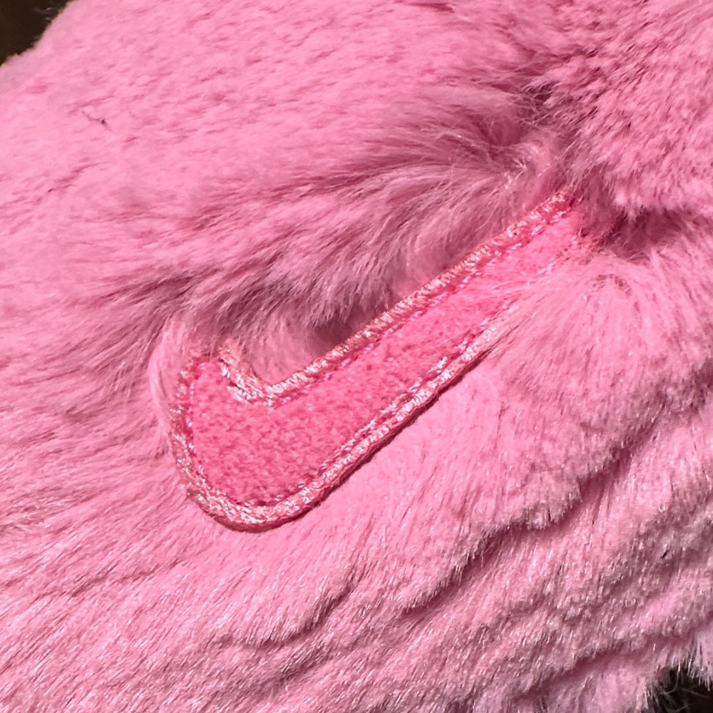 Nike Fuzzy Furry sling back flat hard bottom Pink Slippers - Picture 8 of 8